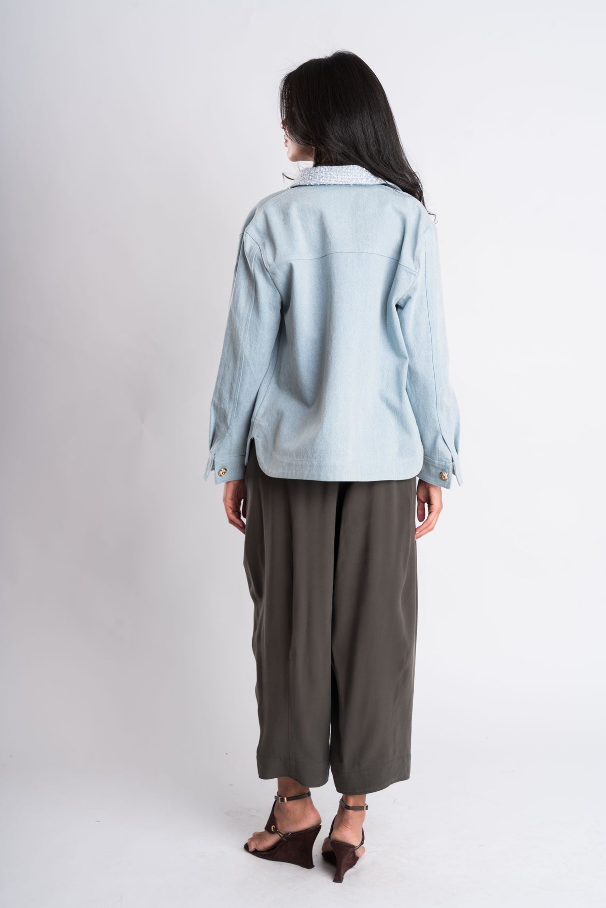 Light Blue Tweed-Trimmed Jacket