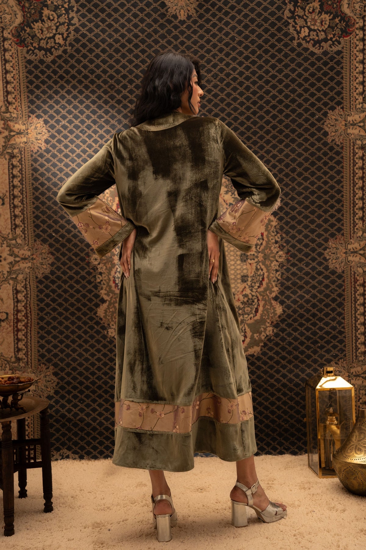 Elegant olive Kaftan with Gold Embroidery