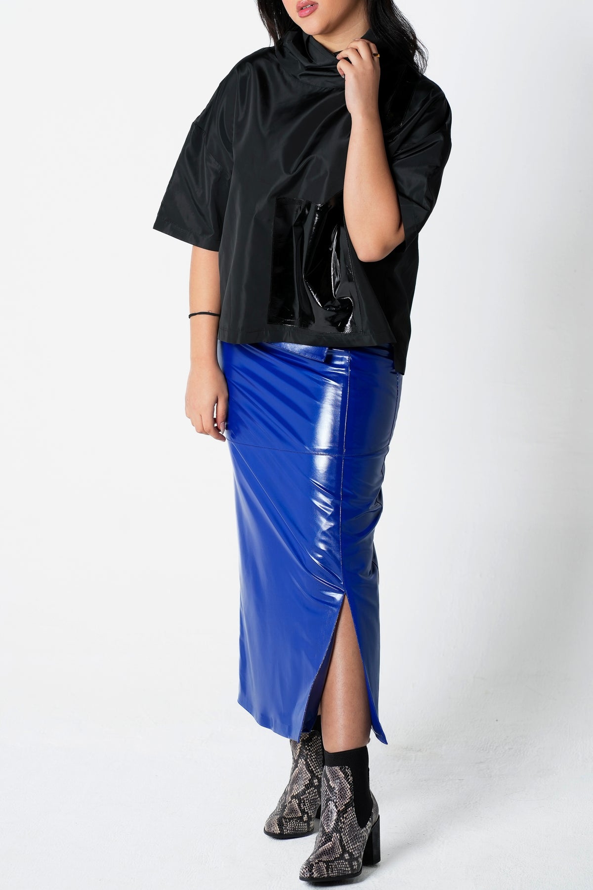 Wild Blue Leather Skirt