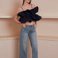 Black ruffled crop top