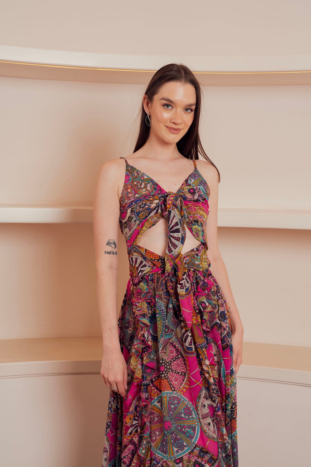 Printed Cut-Out Maxi Dress