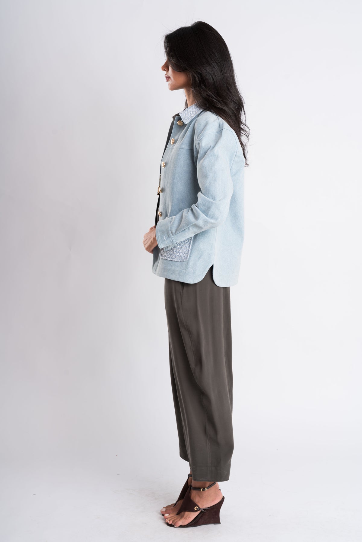 Light Blue Tweed-Trimmed Jacket