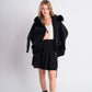 Black Fur-Trim Hooded Knit Jacket