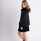Black Fur-Trim Hooded Knit Jacket