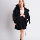 Black Fur-Trim Hooded Knit Jacket