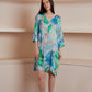 Blue and green marble-print kaftan dress.