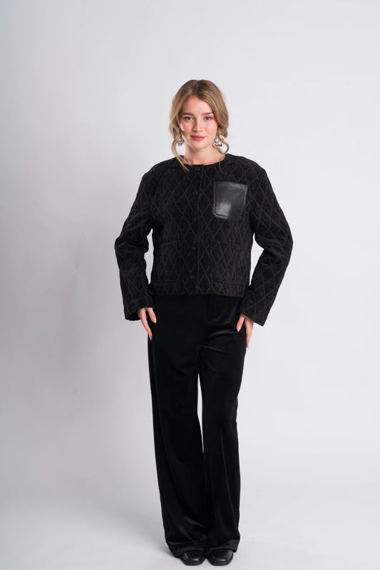 Black Quilted Jacket with Pocket Detail