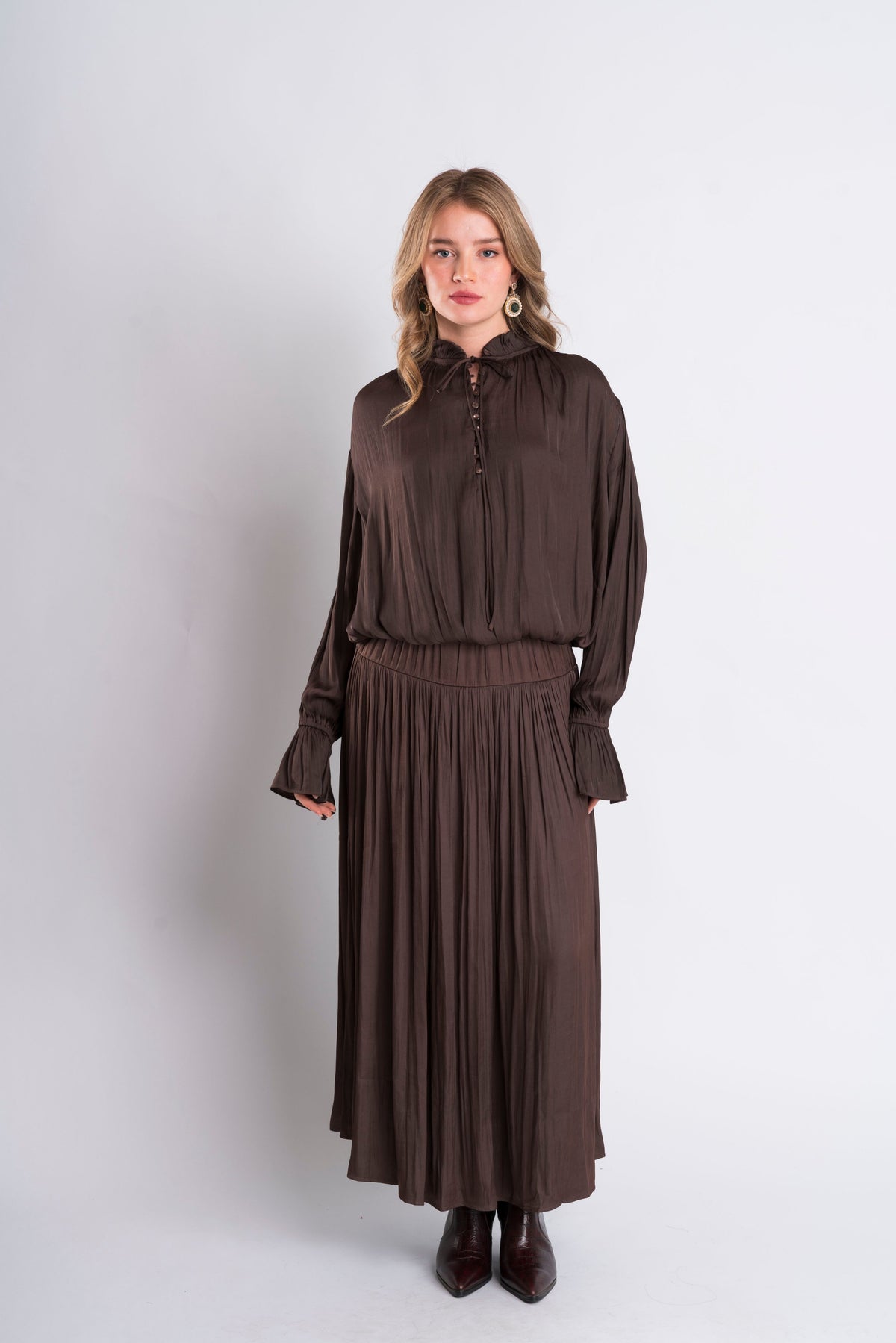 Brown Pleated Maxi Skirt