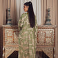 A chic olive green open-front kaftan
