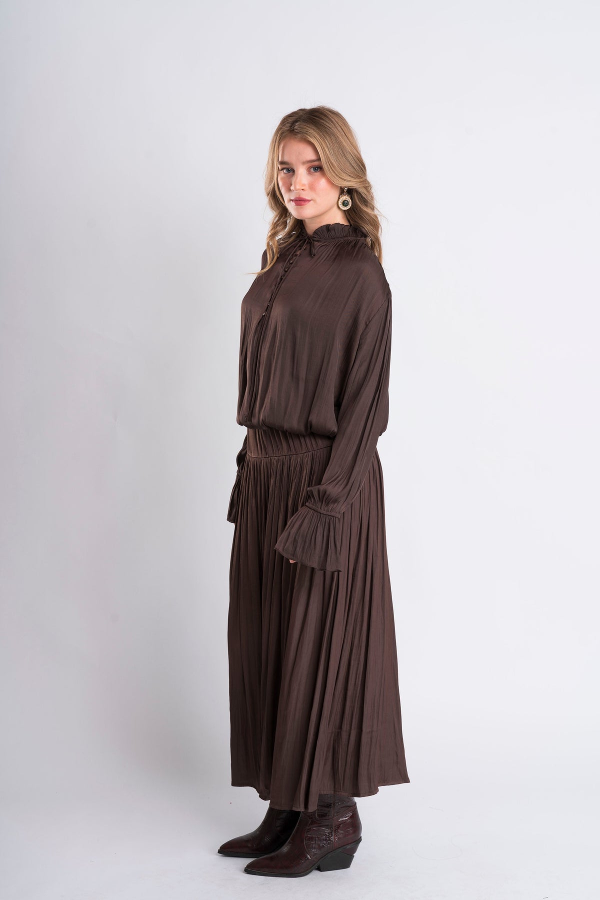 Brown Pleated Maxi Skirt
