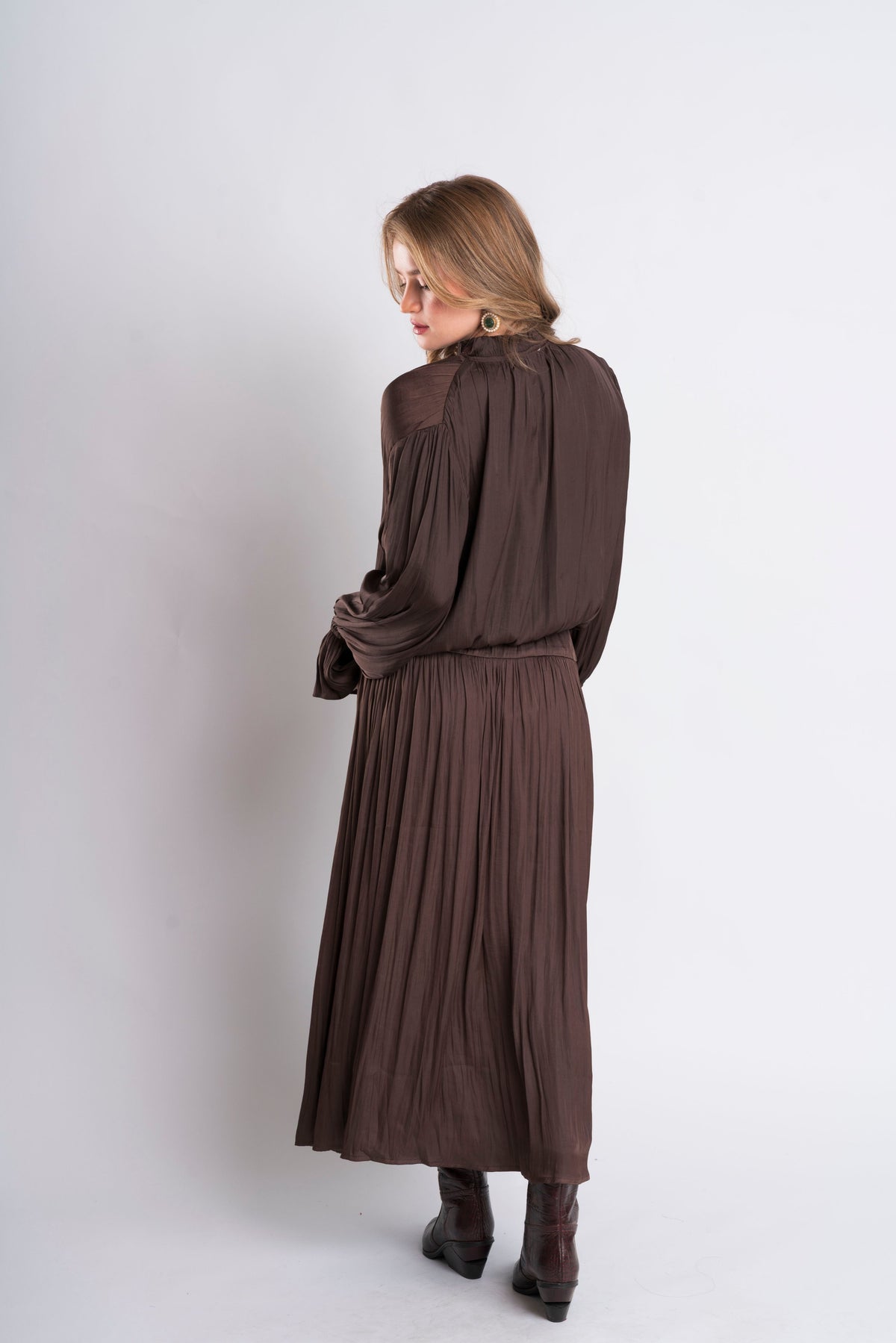 Brown Pleated Maxi Skirt