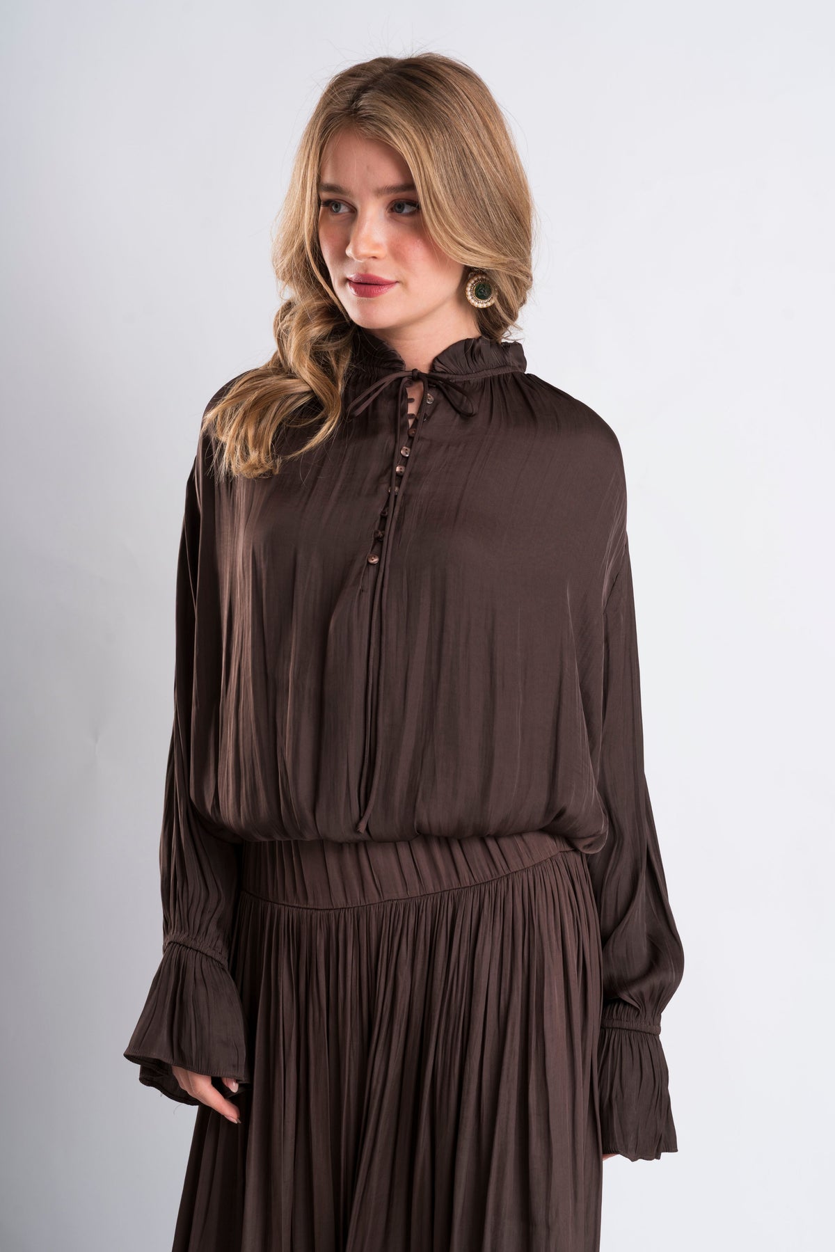 Brown Pleated Maxi Skirt