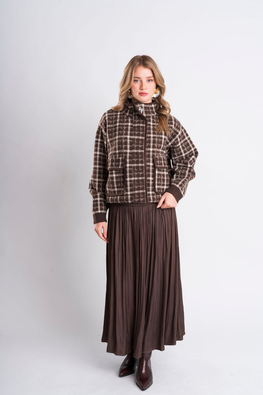 Checkered Zip-Front Pocket Jacket