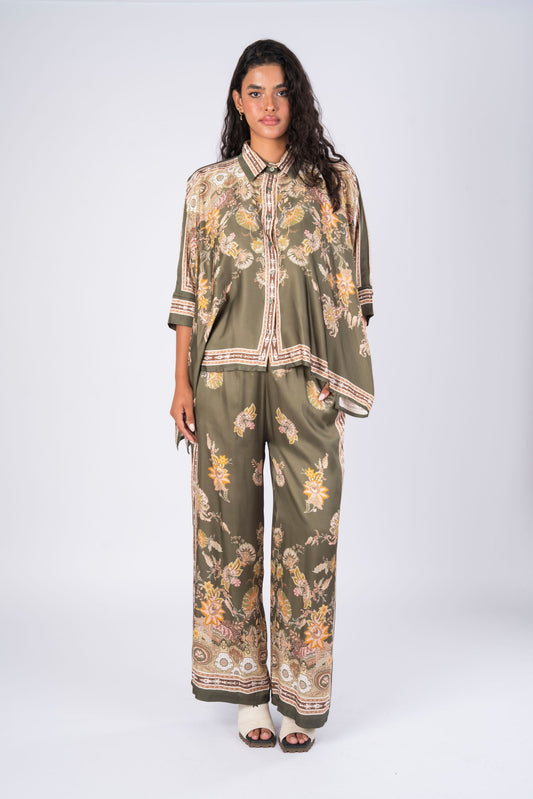 olive floral-print pant