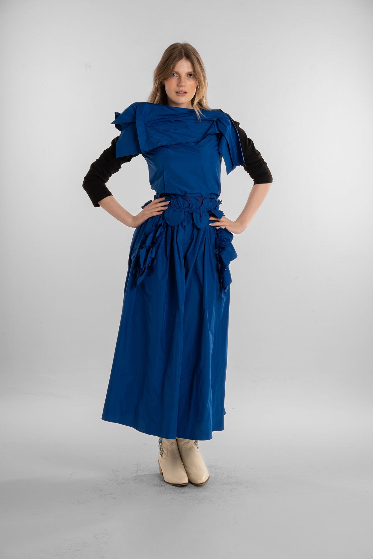 Blue Taftah Skirt white Flower