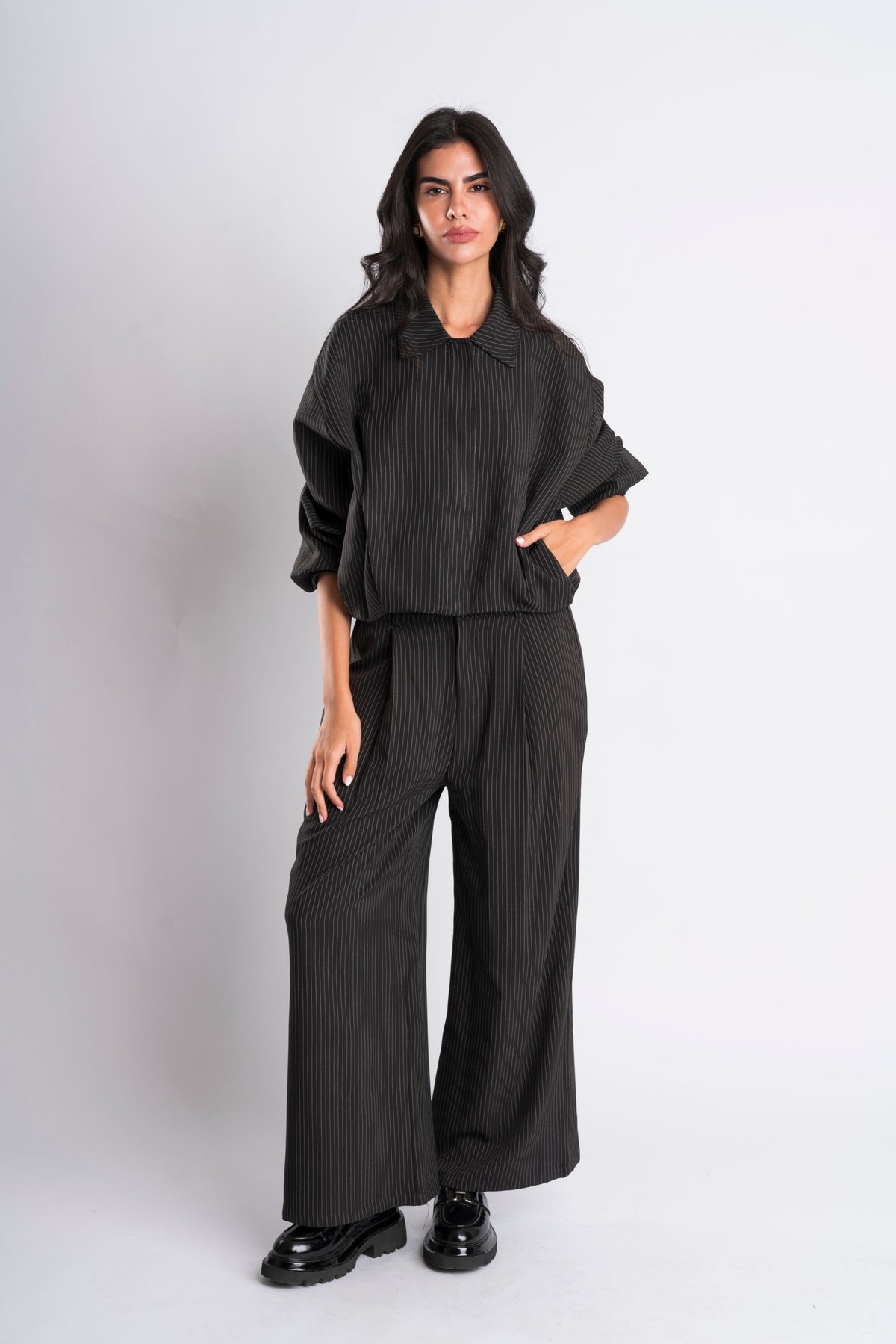 Black Pinstripe Cropped Jacket