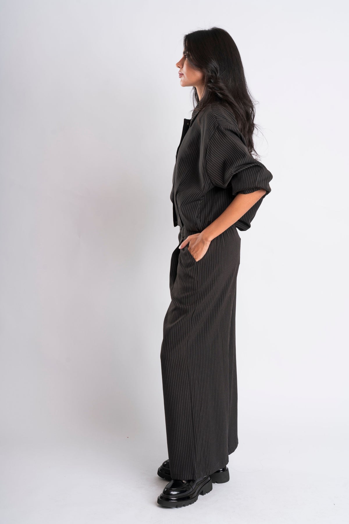 Black Pinstripe Cropped Jacket