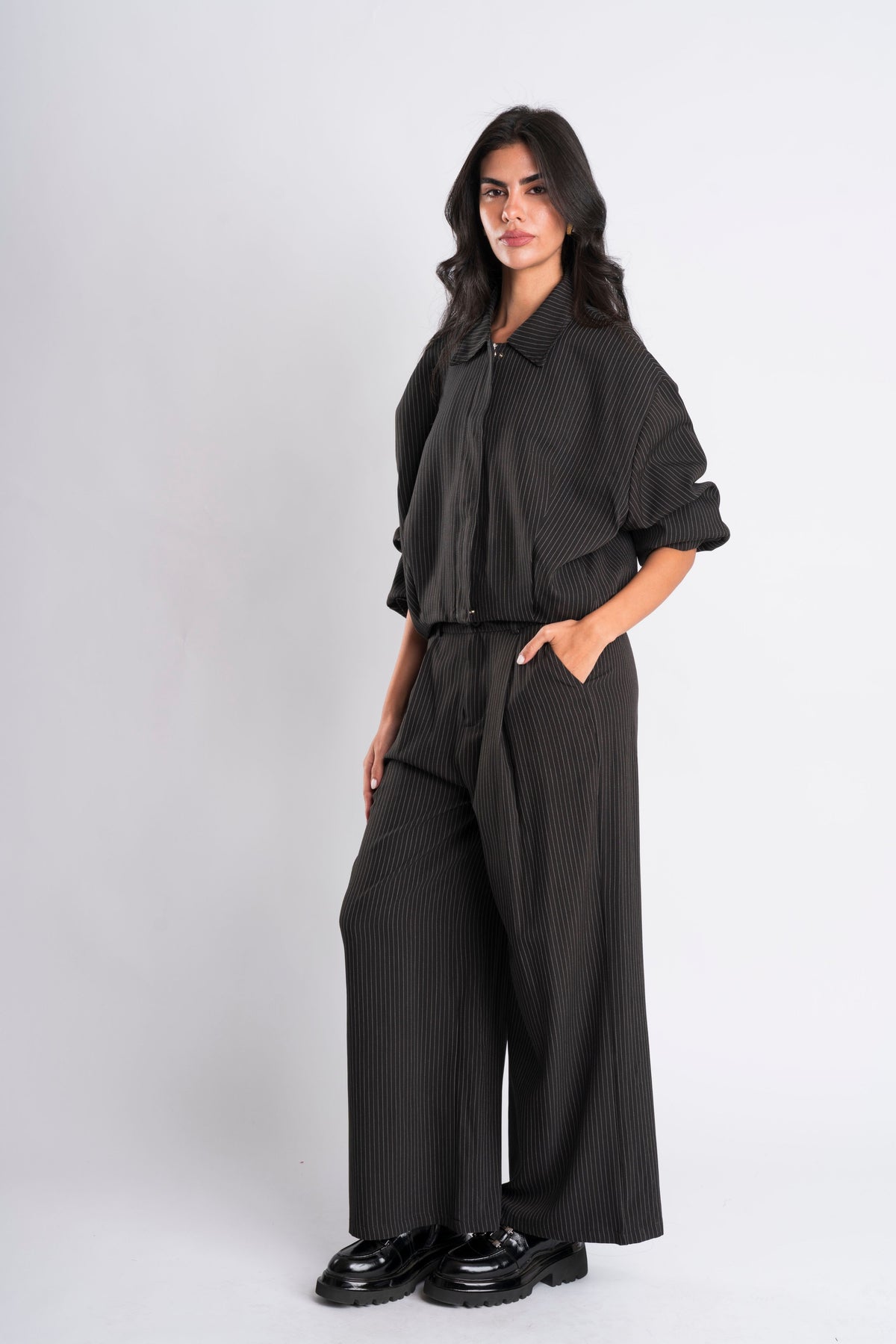 Black Pinstripe Cropped Jacket