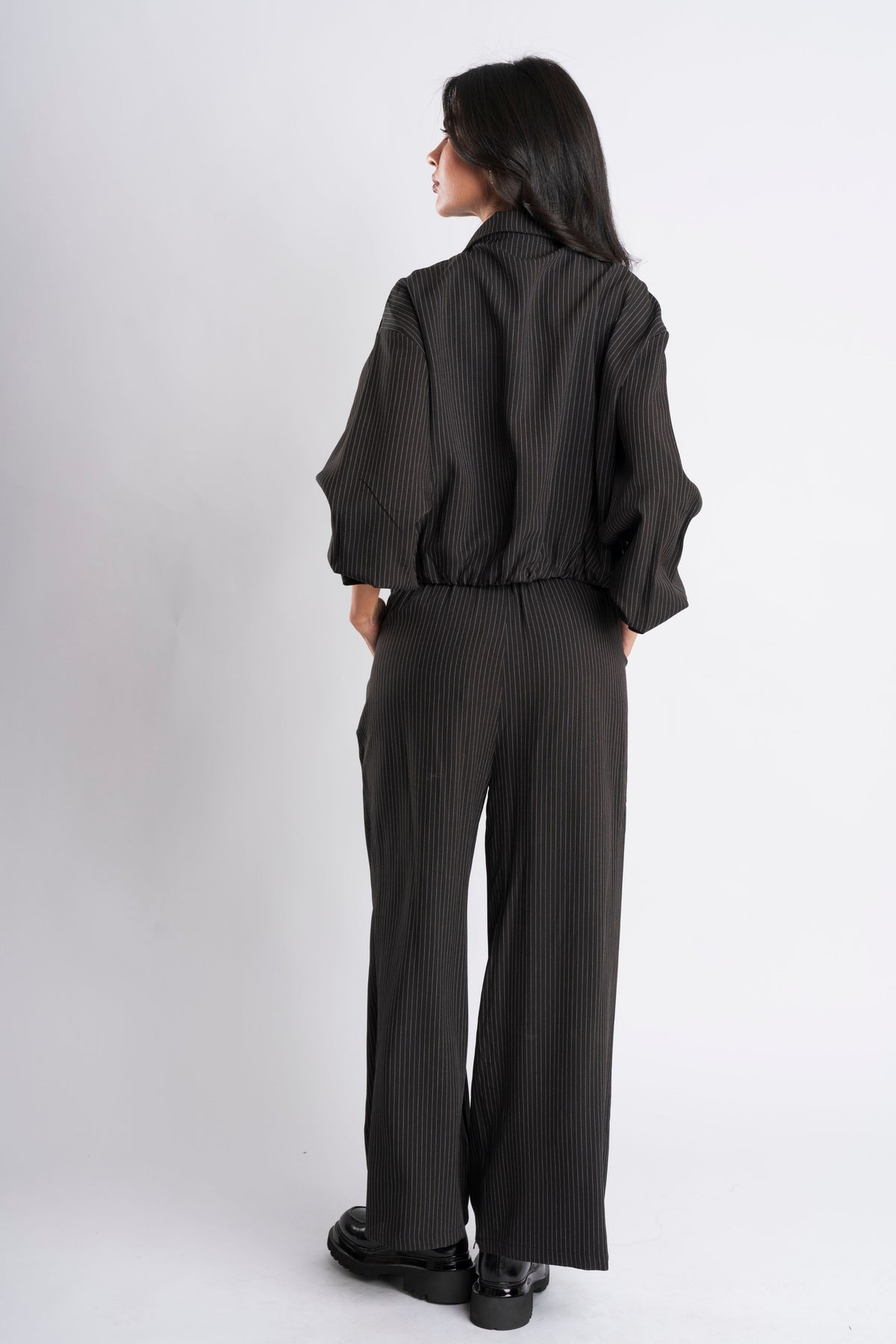 Black Pinstripe Cropped Jacket