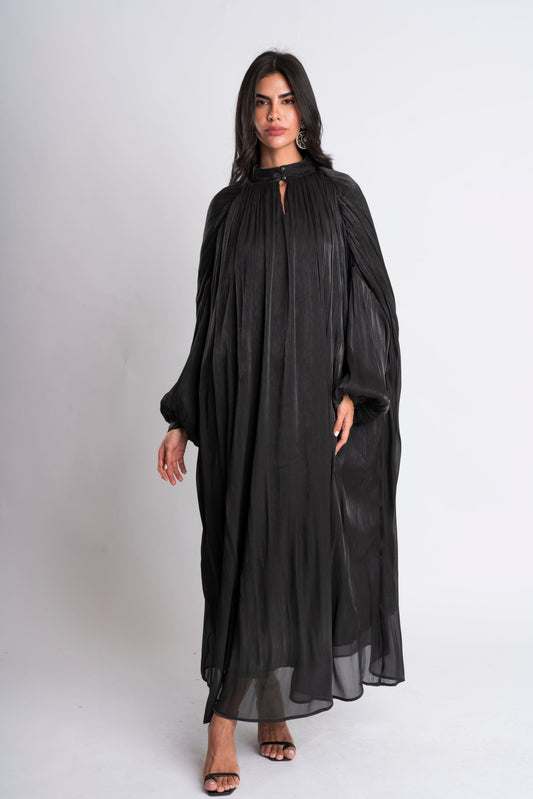 Elegant Black Cape-Sleeve Gown