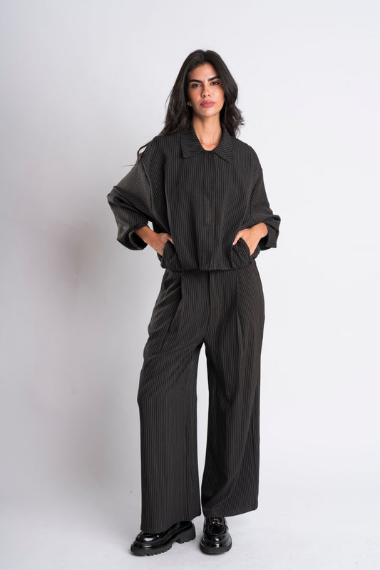 Black Pinstripe Cropped Jacket