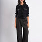 Faux-Leather Trimmed Black Shirt