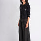 Faux-Leather Trimmed Black Shirt