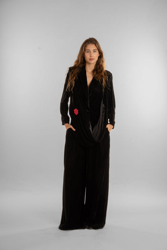 Black Velvet Wide-Leg Pants