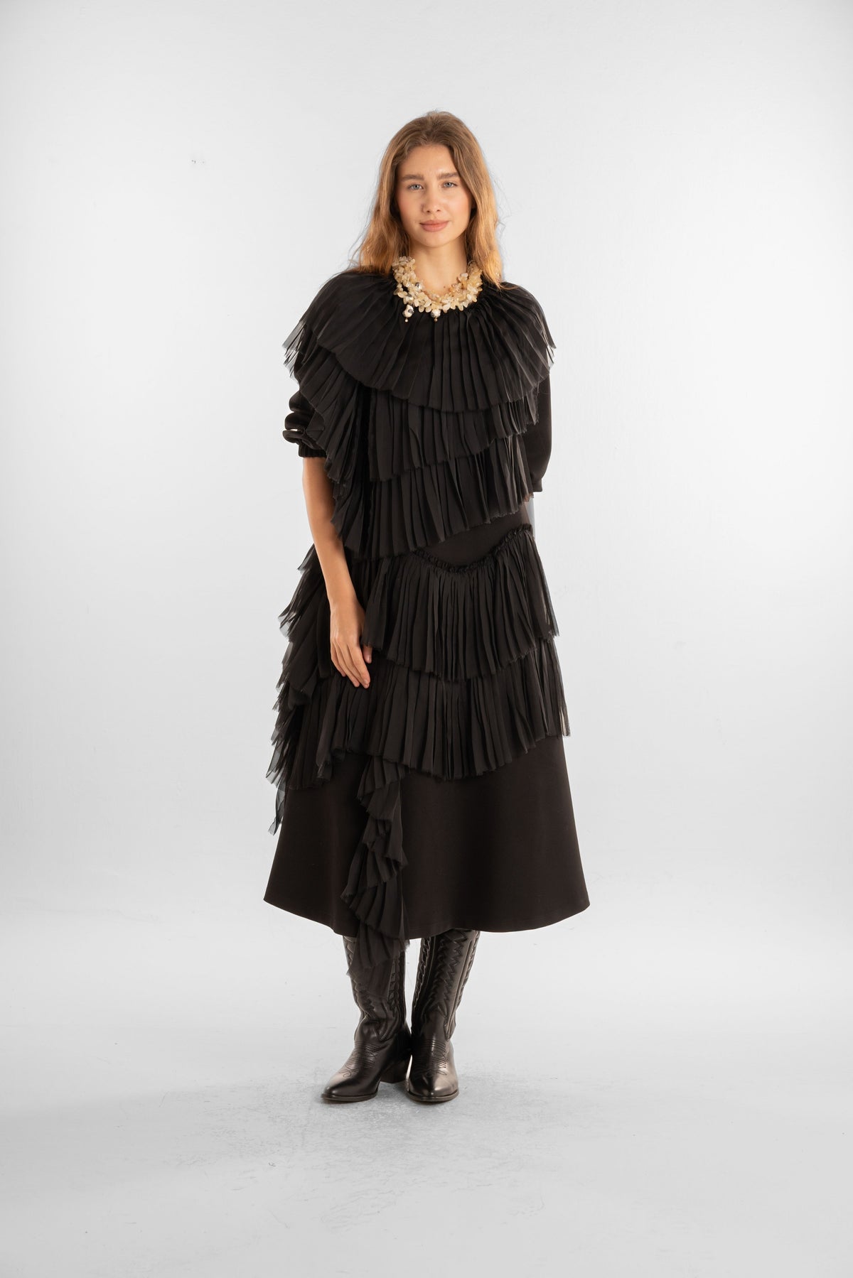 Black Layered Chiffon Dress