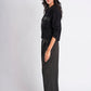 Faux-Leather Trimmed Black Shirt