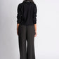 Faux-Leather Trimmed Black Shirt