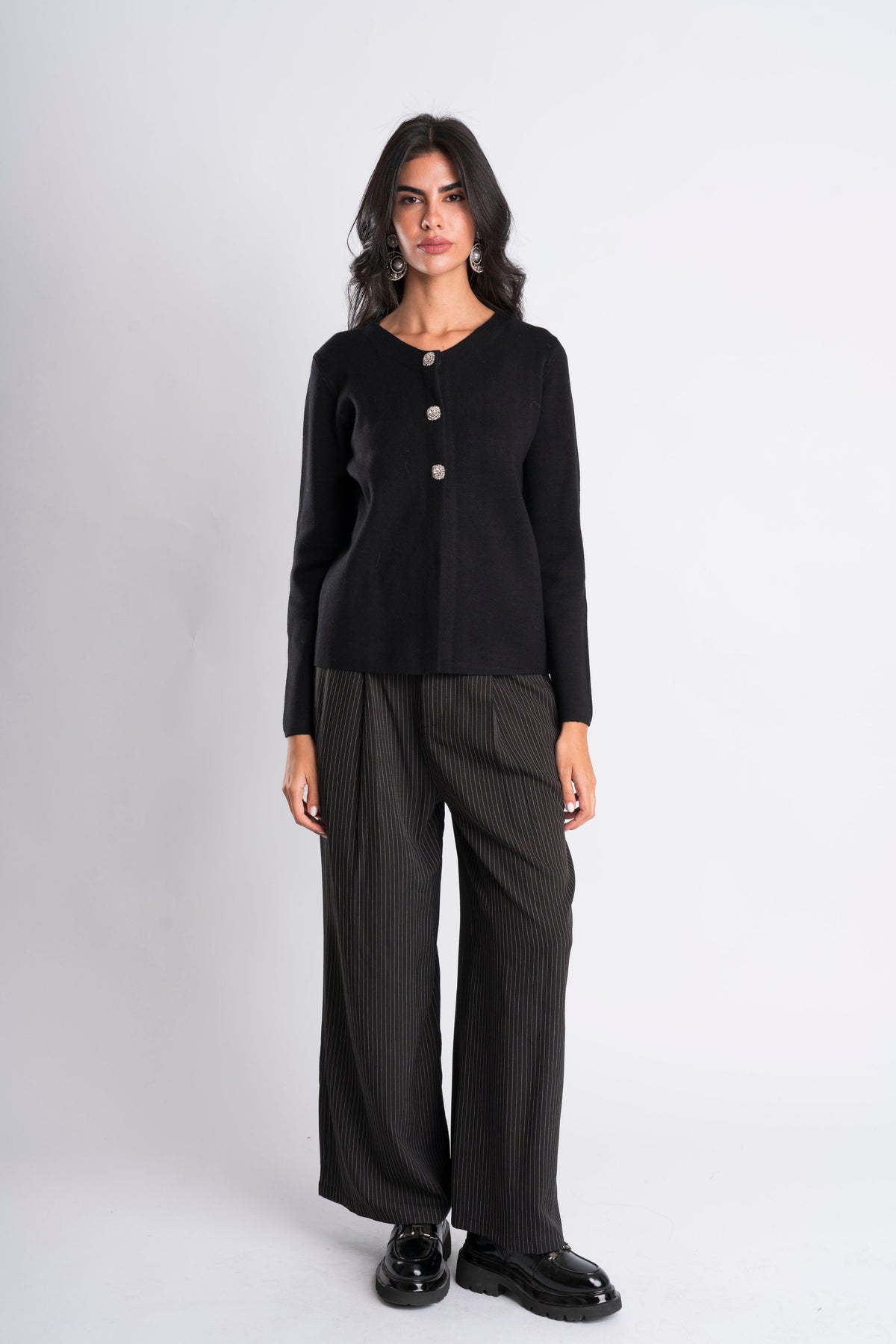 Round-Neck Embellished Knit Top