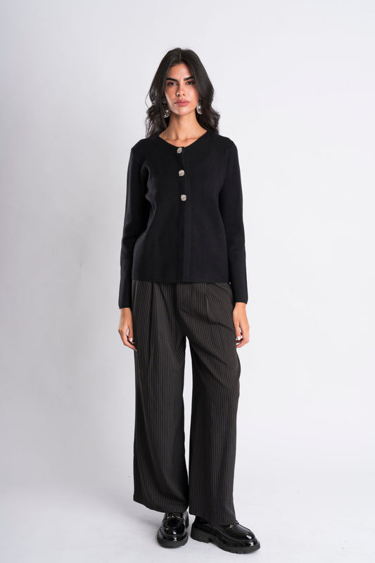 Round-Neck Embellished Knit Top