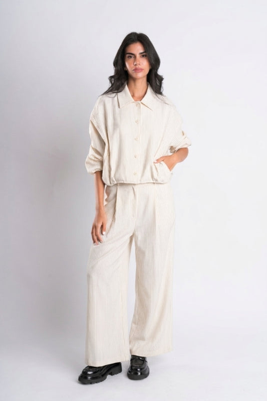 Beige Pinstripe Cropped Jacket