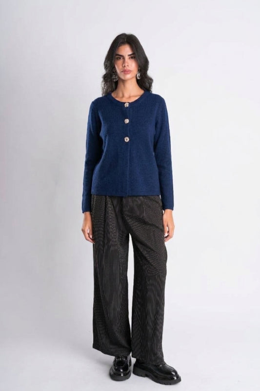 Round-Neck Embellished Knit Top
