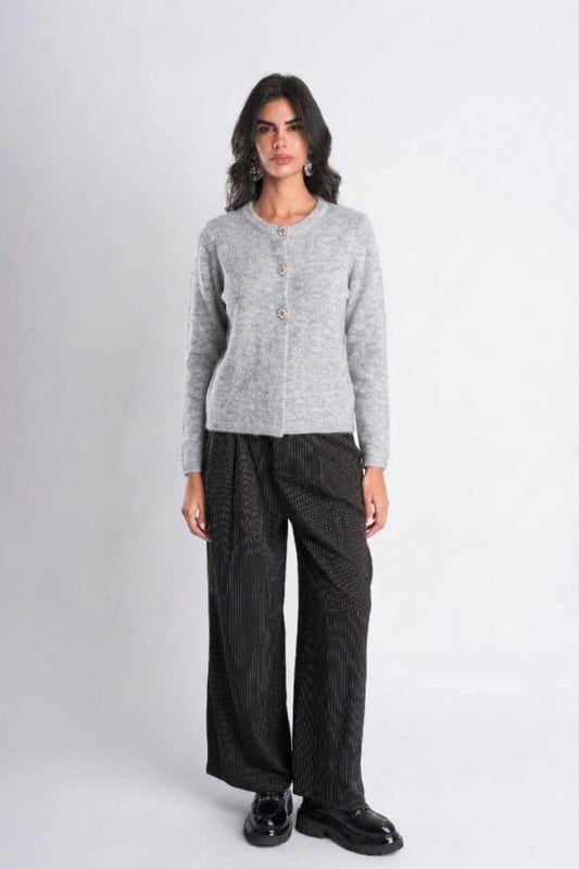 Round-Neck Embellished Knit Top