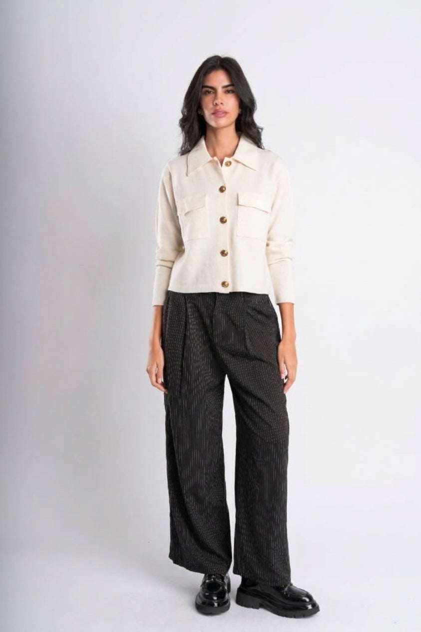 Faux-Leather Trimmed Shirt
